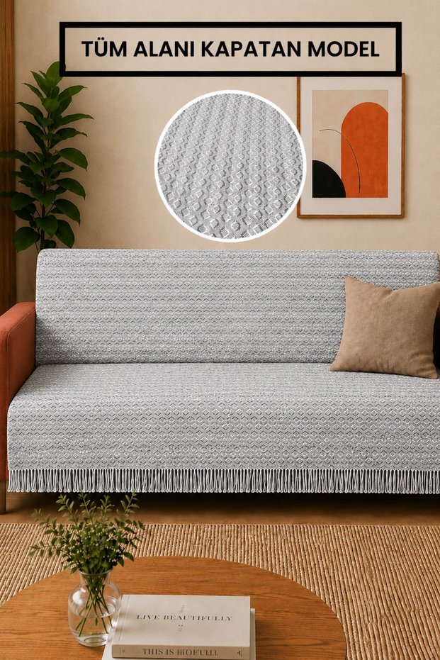 Ars | Cotton Non-Slip Washable Multi-Purpose Bohemian Sofa Cover Single&Triple 180X210 Sofa Bed Cover, Armchair Cover, Sofa Shawl Gray