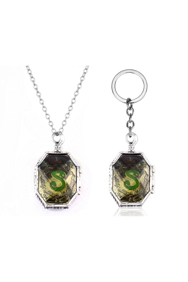 N296-K264 2pcs Harries Magic Horcrux of Salazar Slytherin's Locket Pendant Necklace Keychain Cosplay