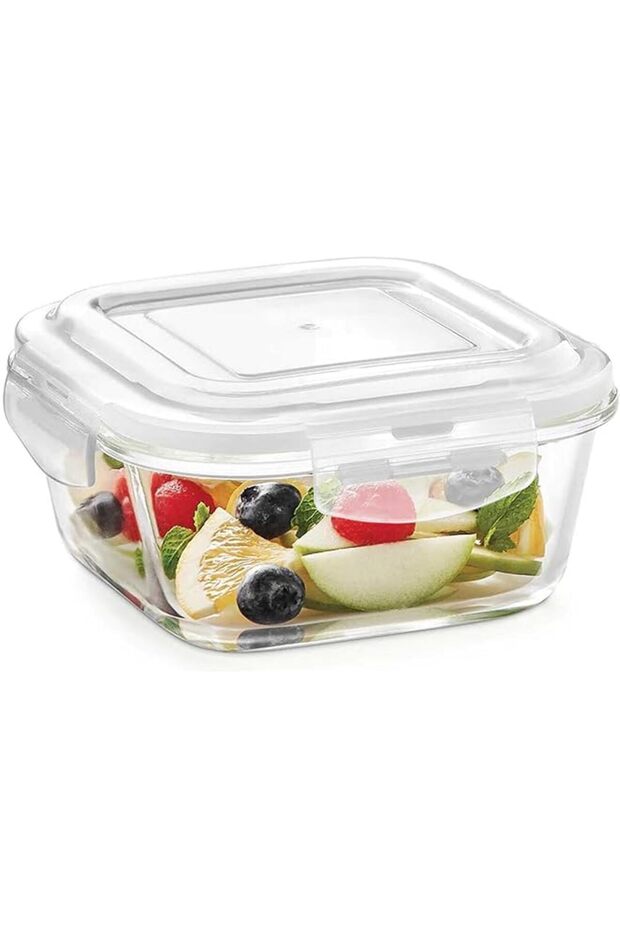 SQUARE GLASS STORAGE CONTAINER WITH AIR TIGHT LID FOOD STORAGE CONTAINER MICROWAVE SAFE CONTAINER 320 ML