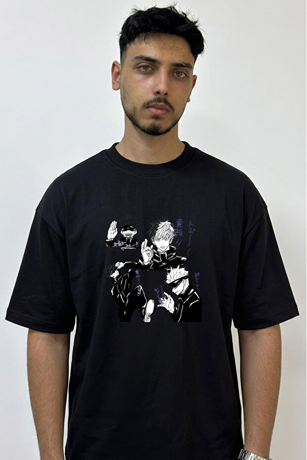 Gojo Satoru_29 Design Printed Oversize Black T-Shirt