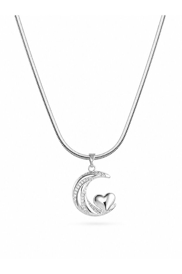 316L Steel Silver Color Italian Chain Zircon Stone Halil Figure Heart Detail Women's Necklace