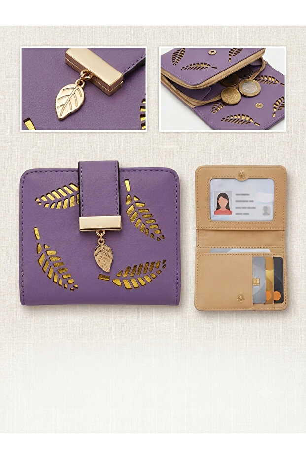 Women's Mini Wallet with Hollowed Out Leaf Pattern - Compact and Stylish Design