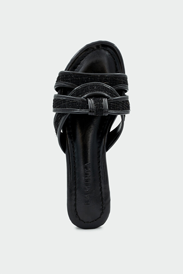 Ocean Asymmetrical Cut Women's Black Tweed Flat Slippers