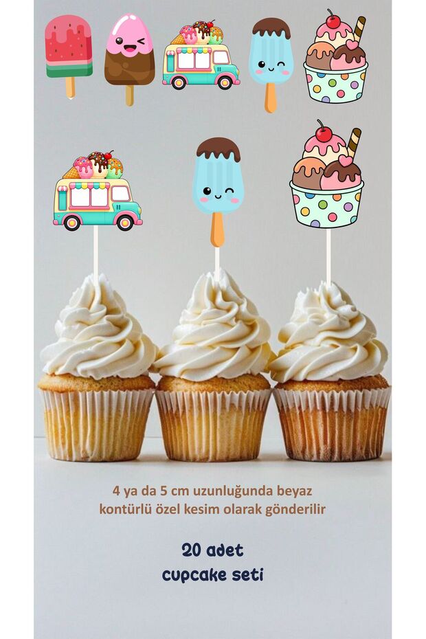 Ice Cream Themed Concept Toothpick Cupcake Decoration Birthday Decoration *20 Pieces Thick Paper