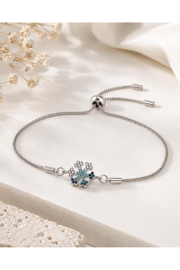 Silver Snowflake Figured Women's Bracelet with Elevator Design | Zircon Stone Adjustable Bracelet | Gift Bracelet