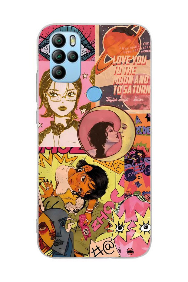 General Mobile Gm 21 Pro Compatible Pop Art Drawing Collage Patterned Transparent Phone Case