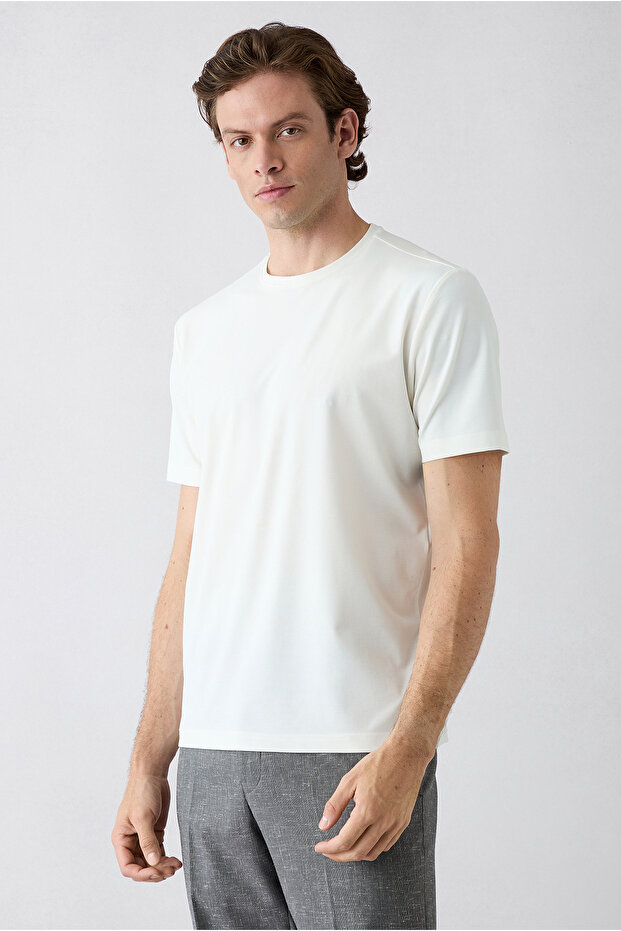Regular Fit Crew Neck Lyocell Blend Basic T-Shirt - 2