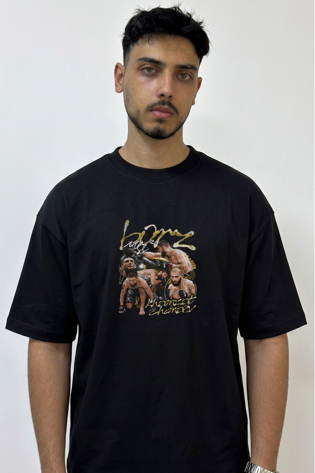Khamzat Chimaev_2 Design Printed Oversize Black T-Shirt