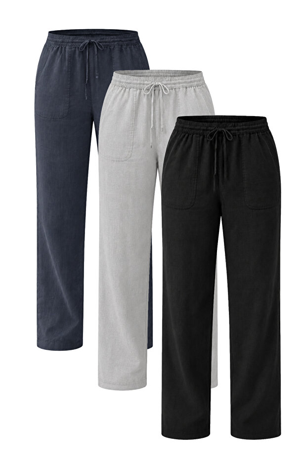 Women's 3-Pack Linen Trousers Light Fabric Daily Casual Use