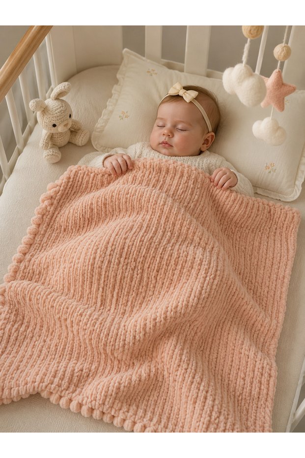 Hand Knitted Velvet Baby Blanket
