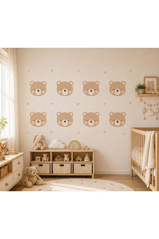 Teddy Bear and Heart Pattern Wall Sticker | Children's Room Decor | Self-Adhesive Sticker