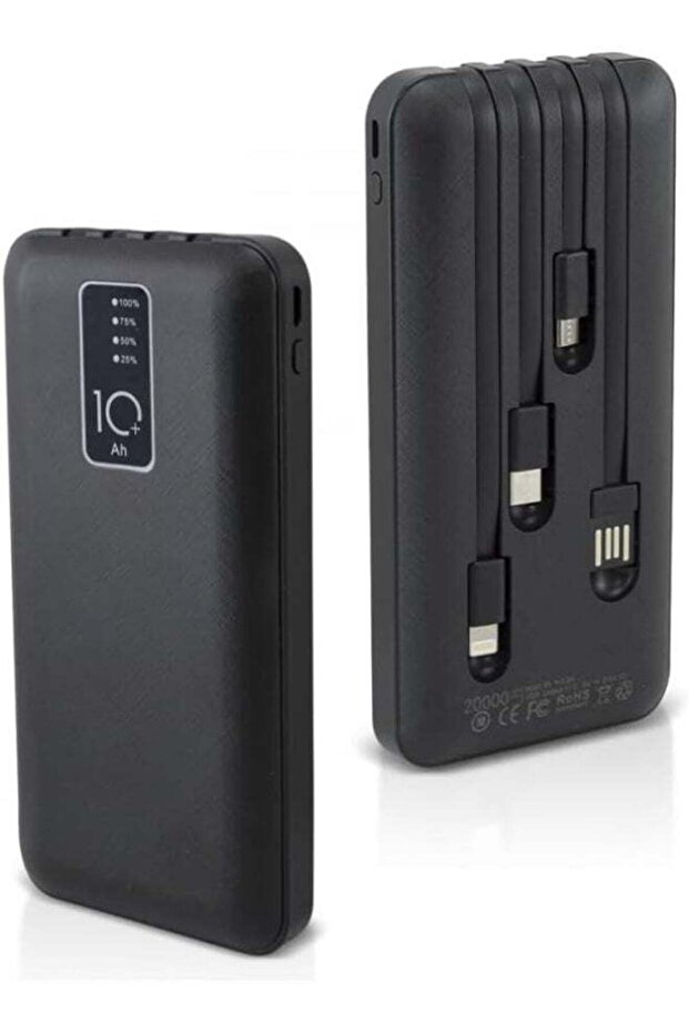 Power Bank 20,000mAh Portable Fast Charger – High-Capacity External Battery Pack with 4 Built-in USB Cables