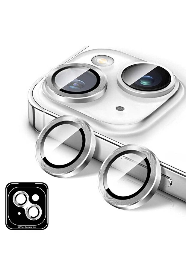 Camera Lens Protector for iPhone 16/iPhone 16 Plus – Tempered Glass Camera Cover with Automatic Alignment Metal Rings, HD Anti-Scratch Protection – Silver