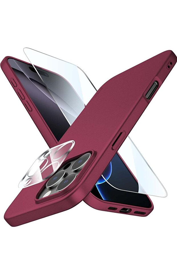 Ultra-Thin Matte Wine Red iPhone 16 Pro Case with Upgraded Lens & Screen Protectors – Shockproof, Anti-Scratch, Lightweight