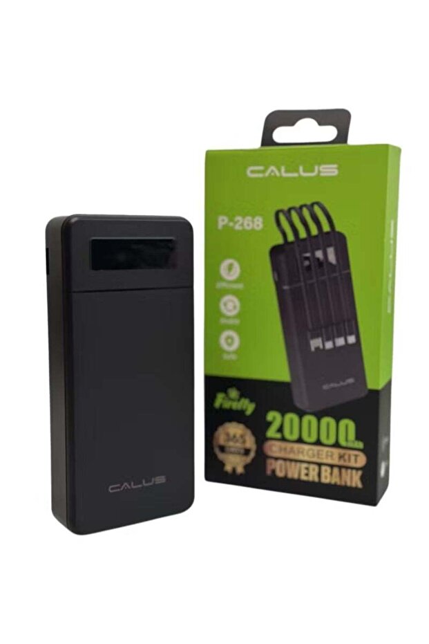 P-268 Firefly 20000mAh Power Bank with 4 Built-in Charging Cables - Black
