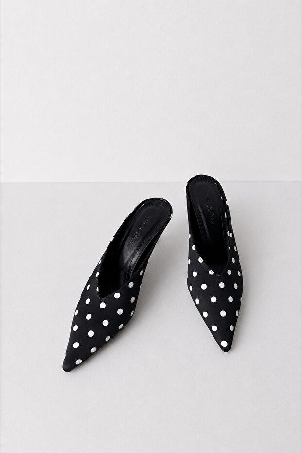 Polka Dot Pointed Toe Heeled Slippers | Poly