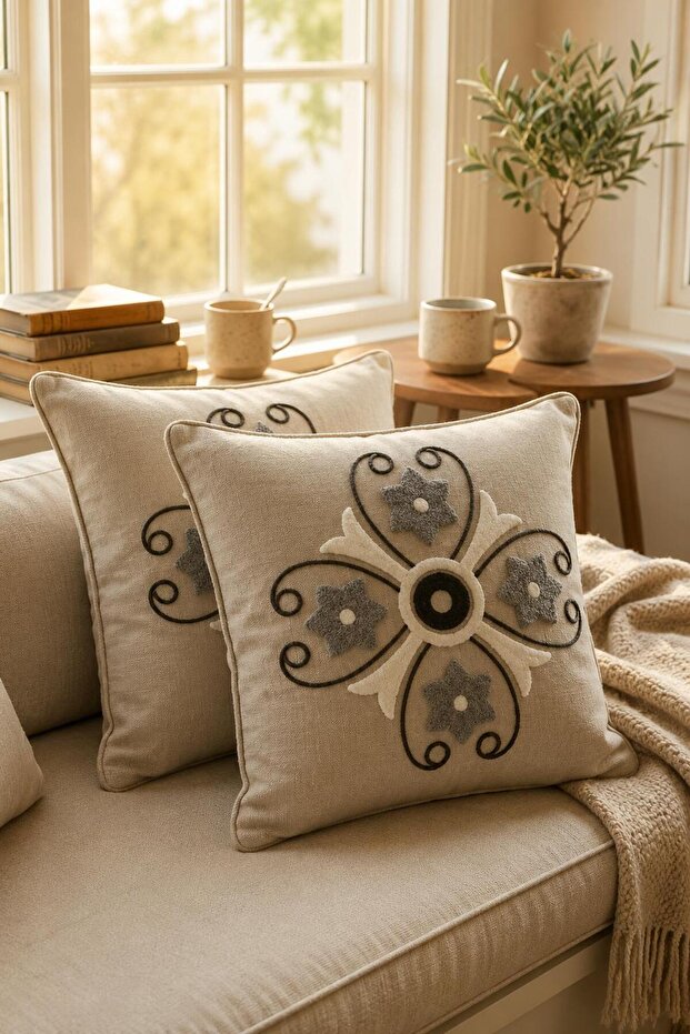 Punch Embroidery Cushion Cover (2 Pieces) 40 cm X 40 cm