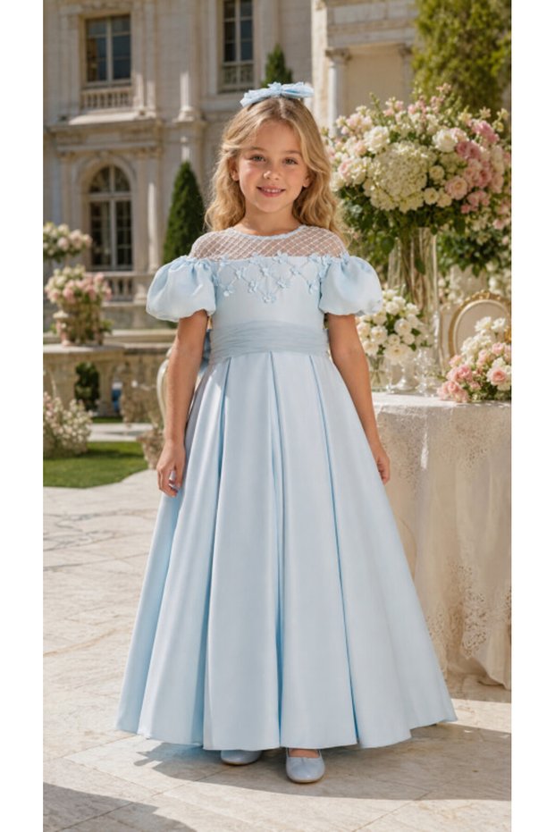 Girl's Evening Dress Lattice Beading Satin Long Princess Dress and Hairclip Set - Birthday, Party, Wedding, Graduation (3, 4, 5, 6, 7 Years) 35182Pr