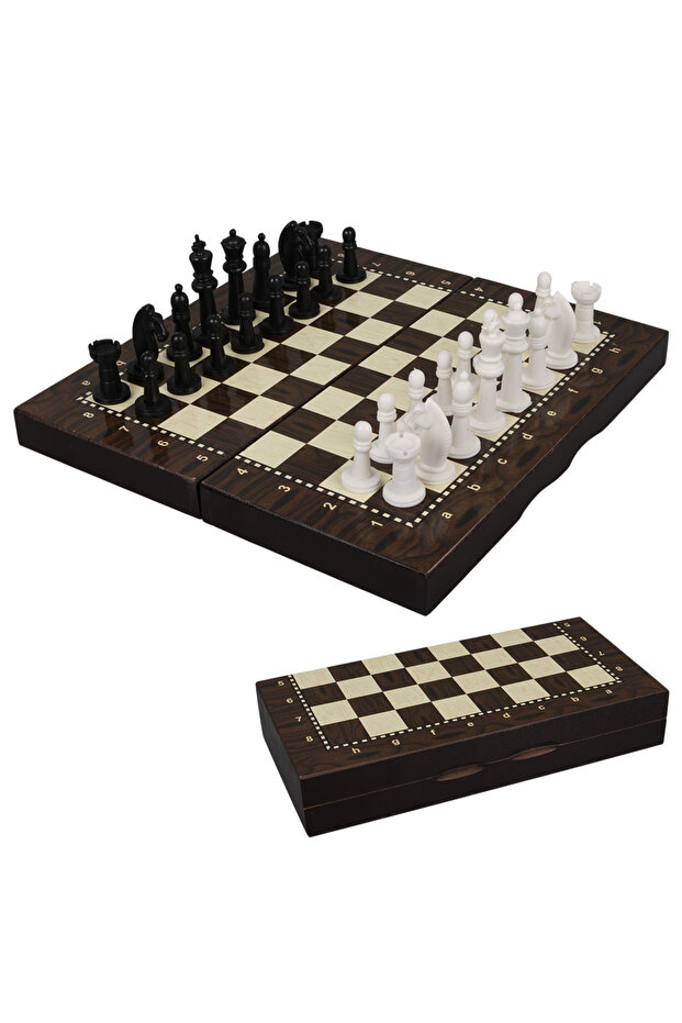 Wooden Foldable Chess and Checkers Set with Plastic Pieces