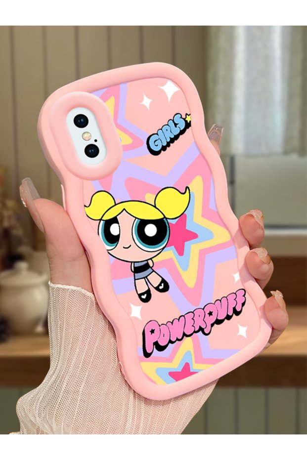 iPhone X Compatible Case Camera Protector Pink Silicone Couple Phone Case Powerpuff Pattern