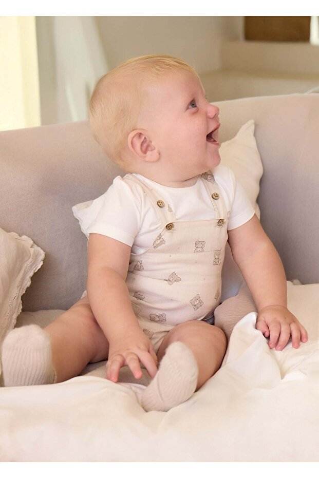 Newborn Baby Boy Linen Salopet Set Beige
