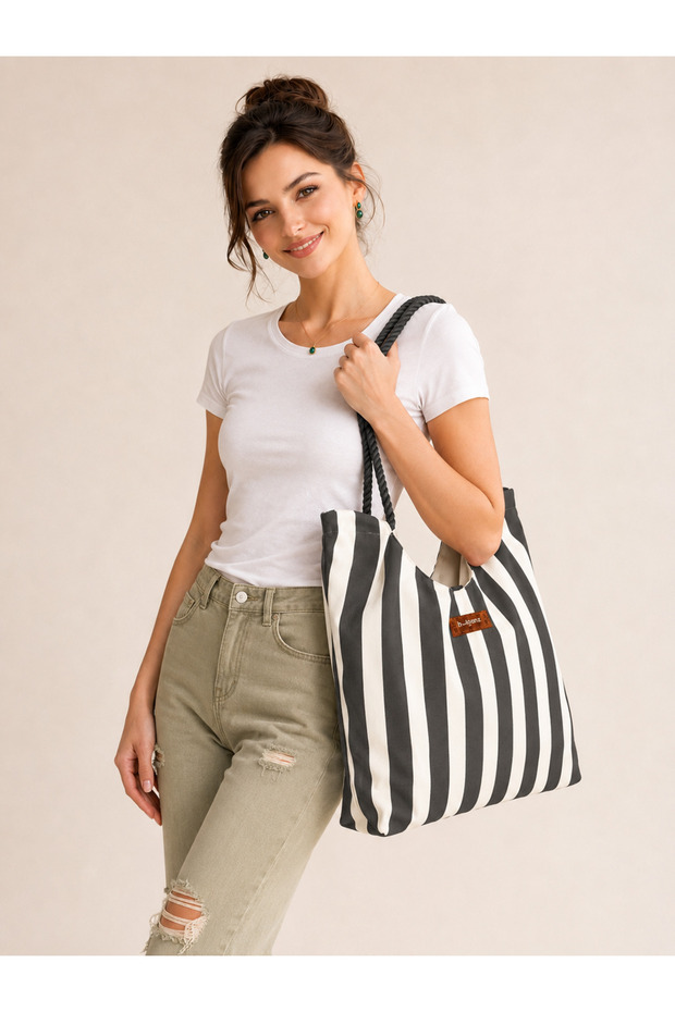 Tote Rota Daily Fabric Bag Lined Inner Pocket Cotton Twisted Column Bag