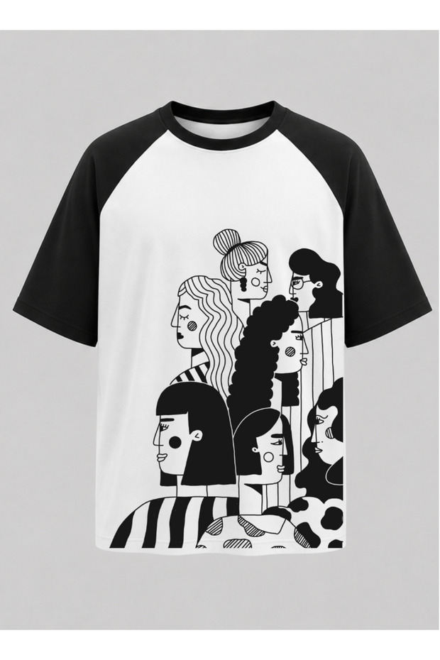 Abstract Figure Collage Raglan Sleeve Unisex T-Shirt | Modern Drawing Print