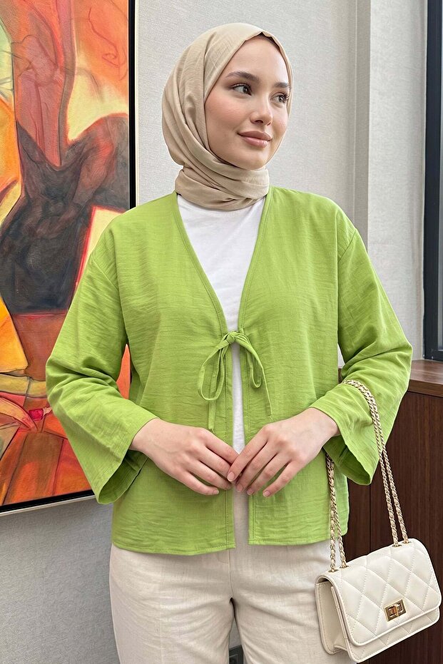 Single Lace-Up Kimono 2346 - Oil Green