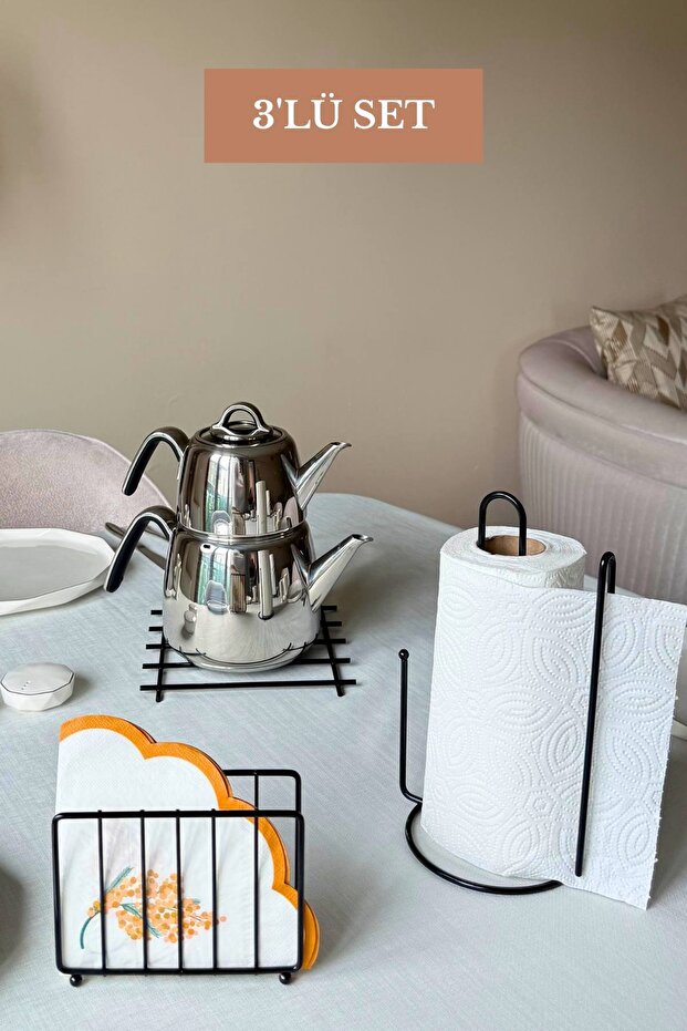 Set of 3 Black Cage Napkin Holders, Vertical Paper Towel Holders, Nihale Kitchen Set with Brackets