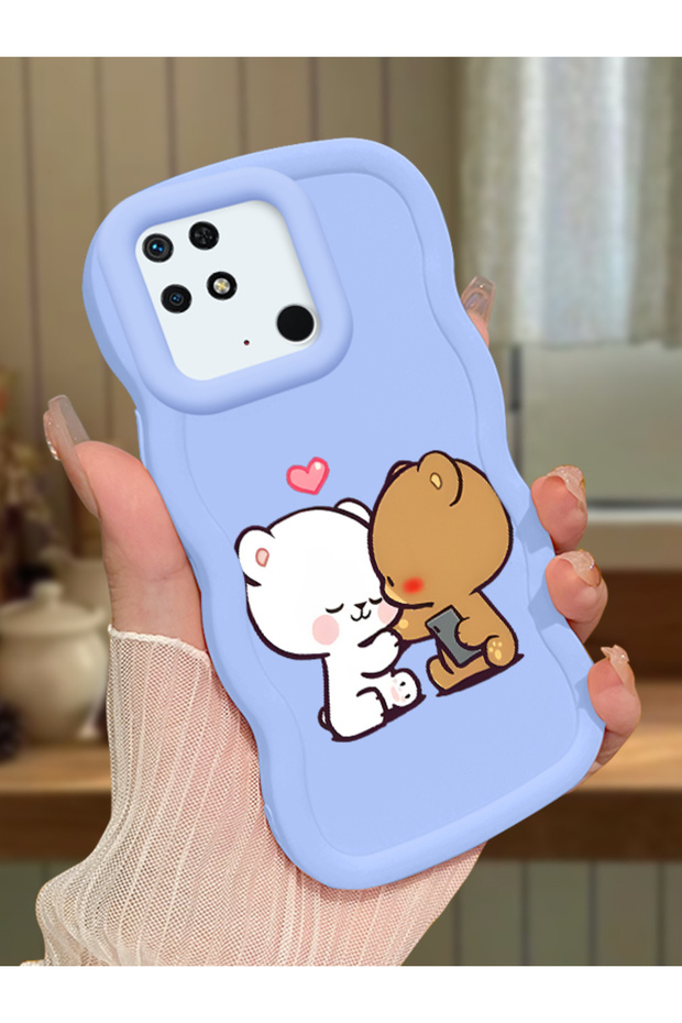 Redmi 10C Compatible Case Camera Protector Blue Silicone Couple Phone Case Cute Pattern