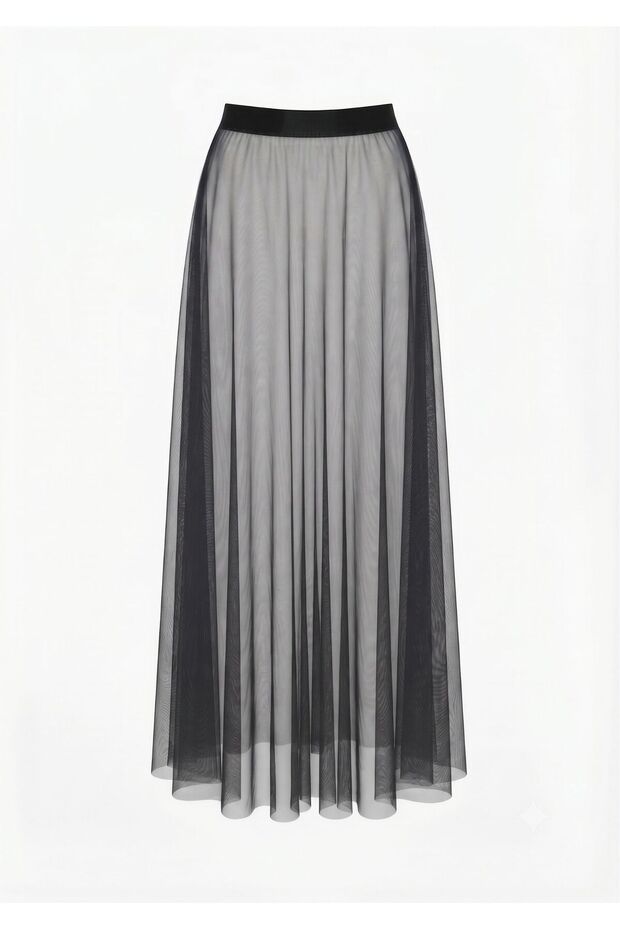 Women's Black Tulle Maxi Beach Skirt Pareo Skirt