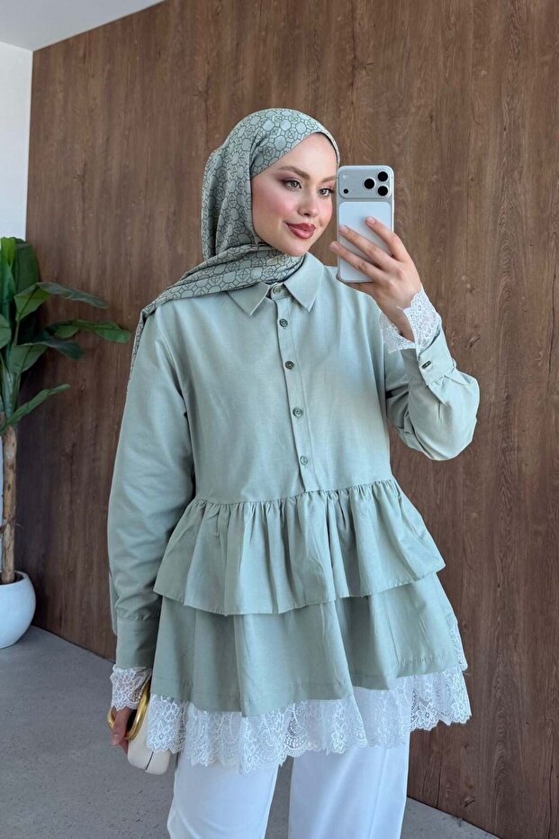 Leya Lace Detail Shirt Tunic Mint