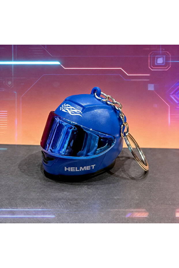 Style-7 Cool Motorcycle Helmet Keychain with Light Creative Mini Helmet Key Chain for Bags, Keys, Ni
