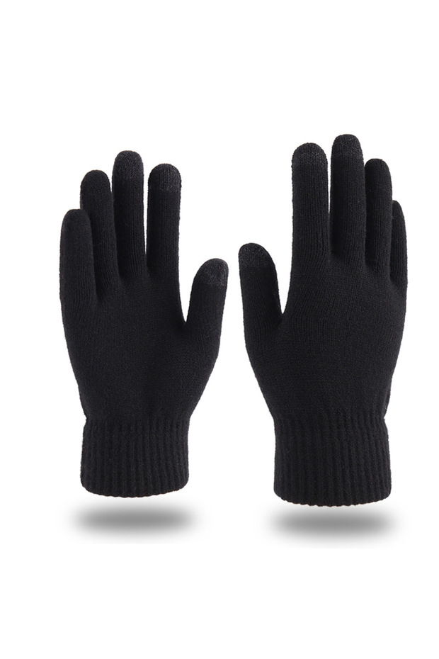L Black Winter Men Knitted Gloves Warm Full Fingers Touch Screen Anti-Slip Gloves for Cycling Runnin