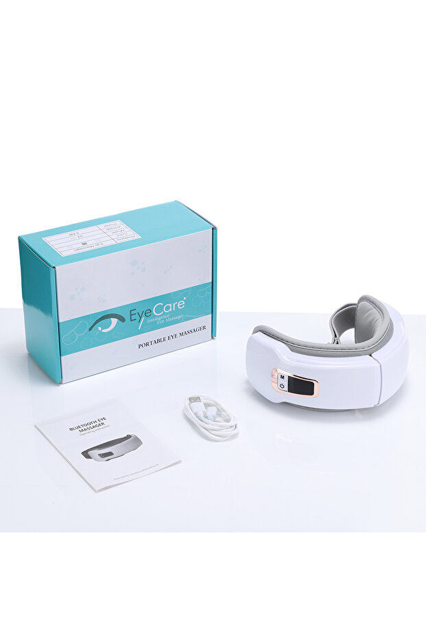 WHITE Foldable Eye Massager with Music Vibration Airbag Hot Compress - Relaxation Aid for Eye Strain