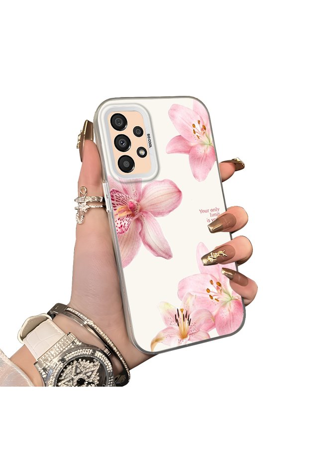 Samsung Galaxy A33 Compatible Silicone Edge Hard Back Case Couple Phone Case with Floral Pattern