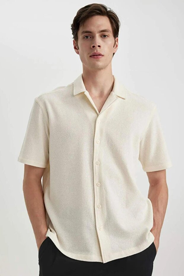 Relax Fit Summer Apache Collar Cotton Short Sleeve Shirt B4130Ax24Sp