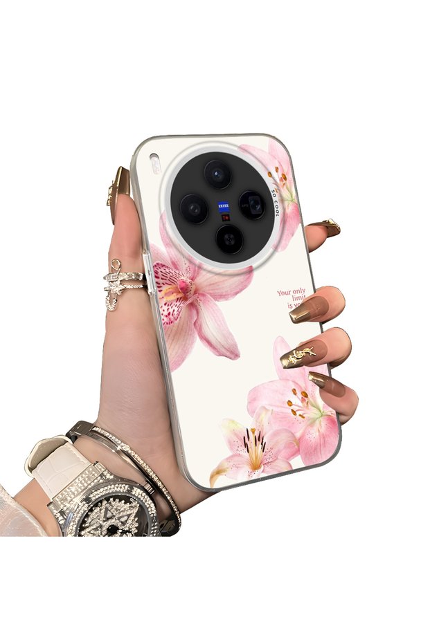 Vivo X300 Compatible Silicone Edge Hard Back Case Couple Phone Case with Floral Pattern