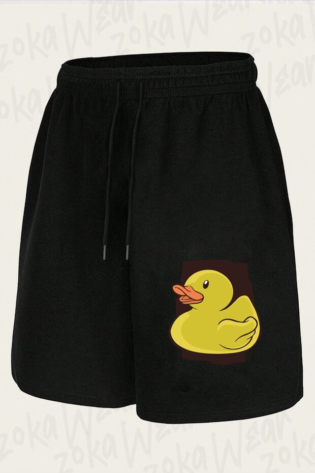 Unisex Yellow Duck Design Printed Shorts