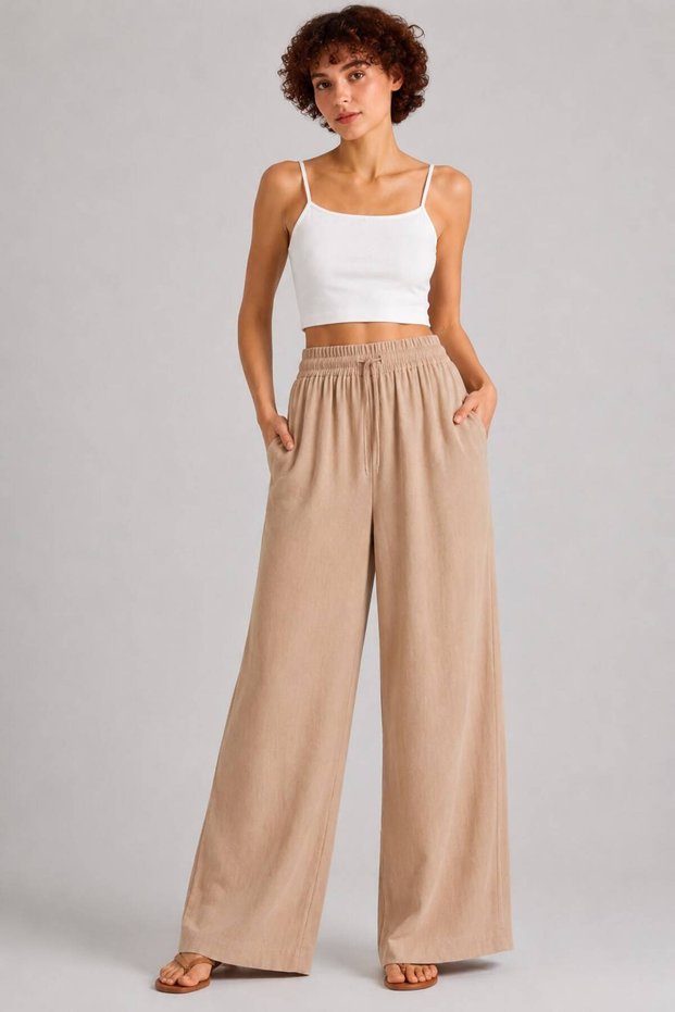 New Season Women's Linen Mixed Lace-Up Comfortable Palazzo