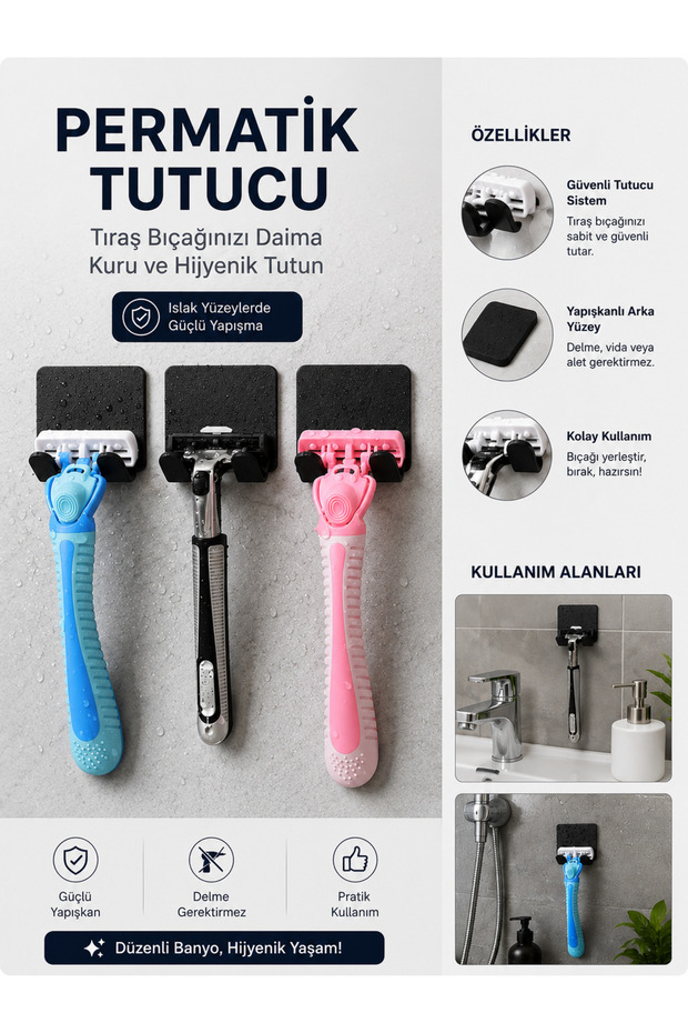 General Brands Permatik Holder - Bathroom Organizer Razor Holder Apparatus Multi-Purpose Bathroom Hanger