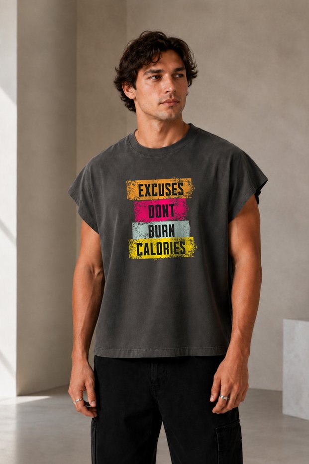Oversize Gym Printed Sportsman Daily Use Street Wear Crew Neck Boxy Worker T-Shirt