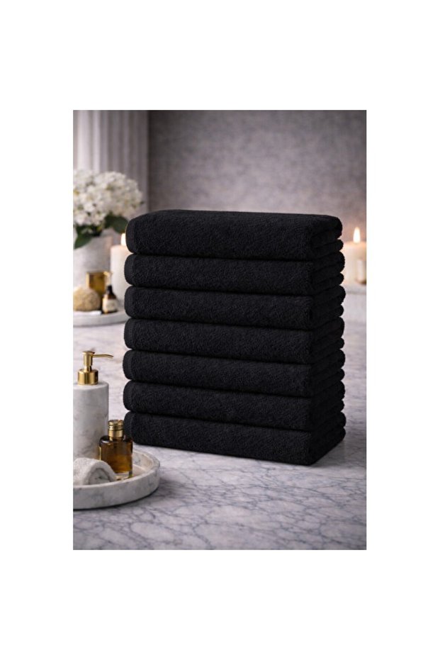 8-Piece Black Cotton Barber Towels 50X90 Cm, Stain-Resistant, Professional Use