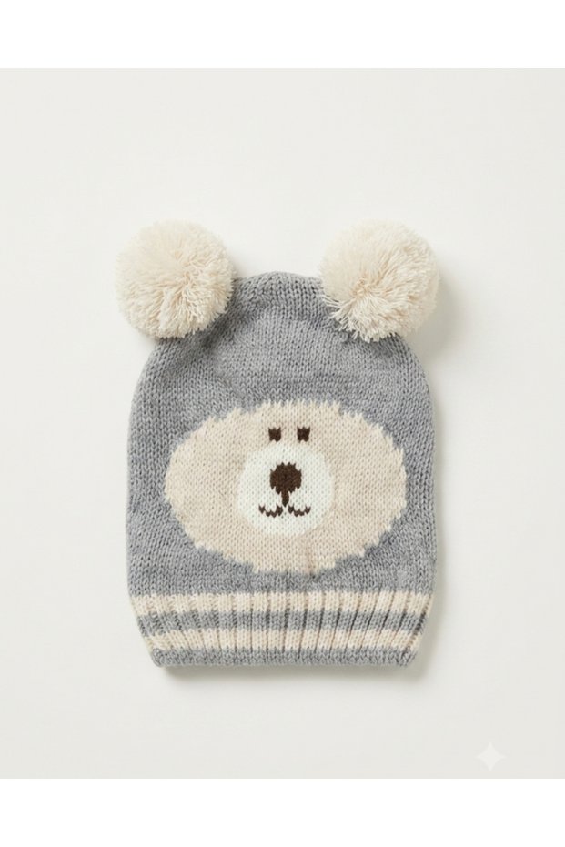 Double Pom-Pom Knitted Knitwear Bear Baby Hat