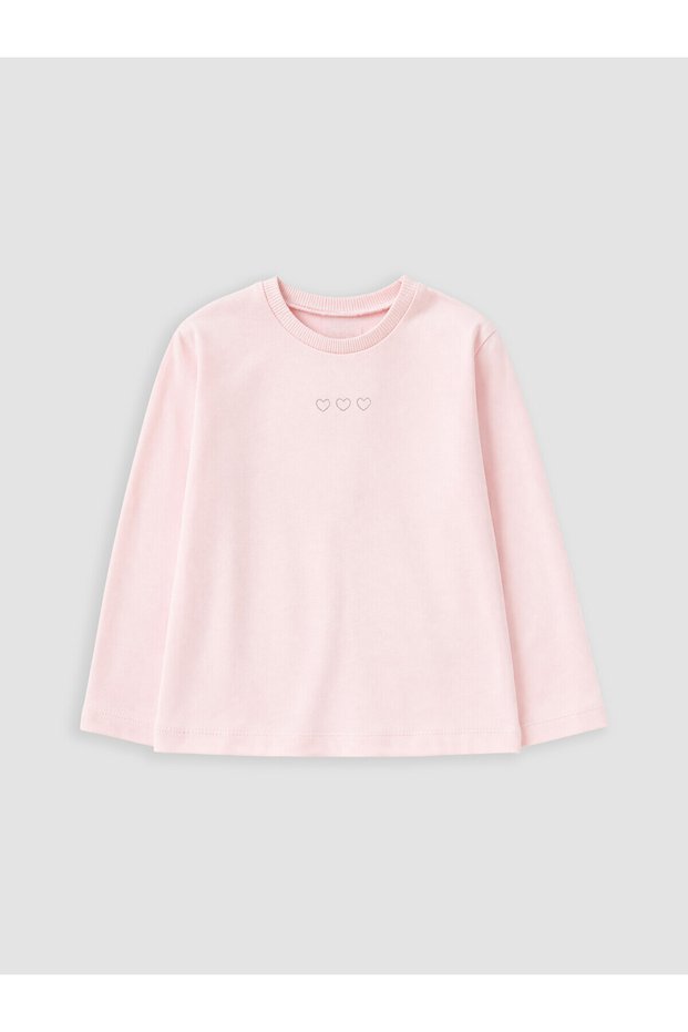 Pink Crew Neck Embroidered Girl's T-Shirt