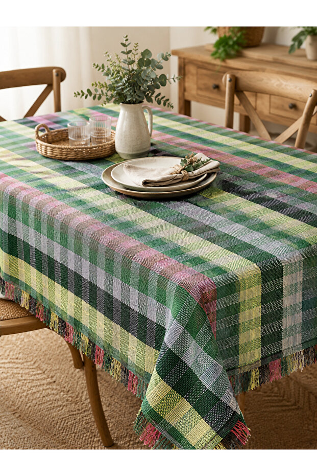 Cotton Tablecloth, Decorative Tablecloth, 140*140 cm Picnic Cloth, Kitchen and Dining Table Cover, Balcony, Garden and Terrace Use, Soft Textured, Durable, Machine Washable Home Textile