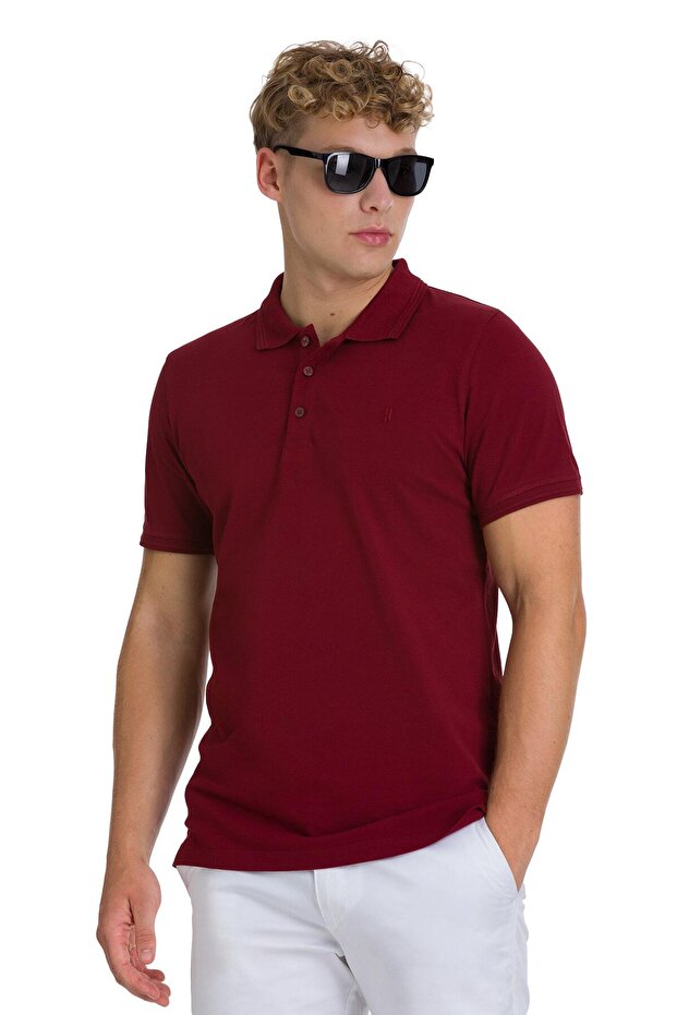 Burgundy Regular Fit 100% Cotton Polo Collar T-Shirt