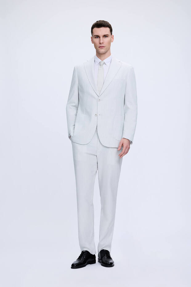 Gray Comfort Fit Striped Mono Collar Suit