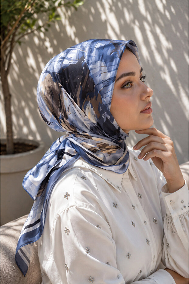 Pastel Floral Pattern Scarf Series Indigo