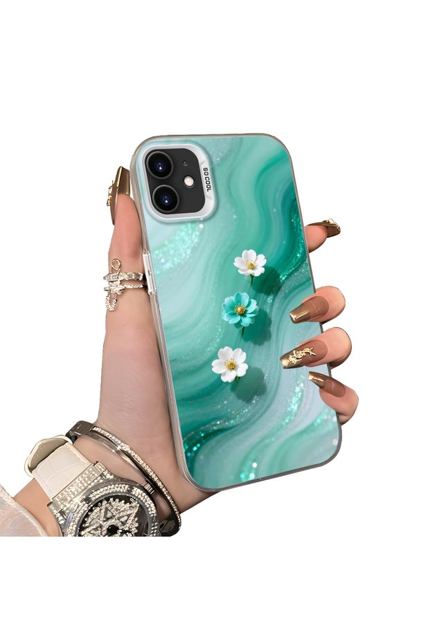 iPhone 12 Compatible Silicone Edge Hard Back Case Couple Phone Case with Floral Pattern